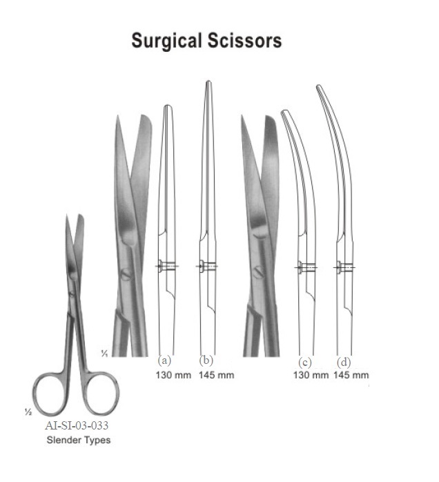 Slender type surgical scissors